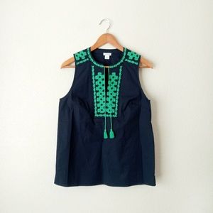 JCrew Embroidered Tassel Sleeveless Tunic Top